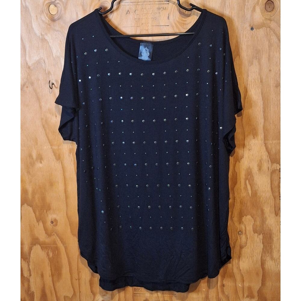 Vocal Shirt Women's XL Boutique Black Studded Jersey Rocker Goth Biker Grunge